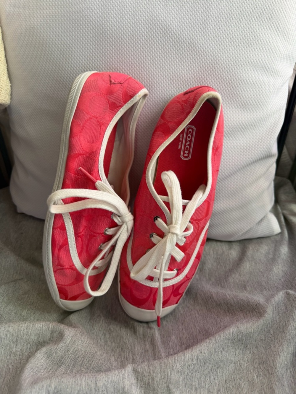 Coach Hot Pink Canvas Lace-Up Sneakers with White Trim - Picture 2 of 7